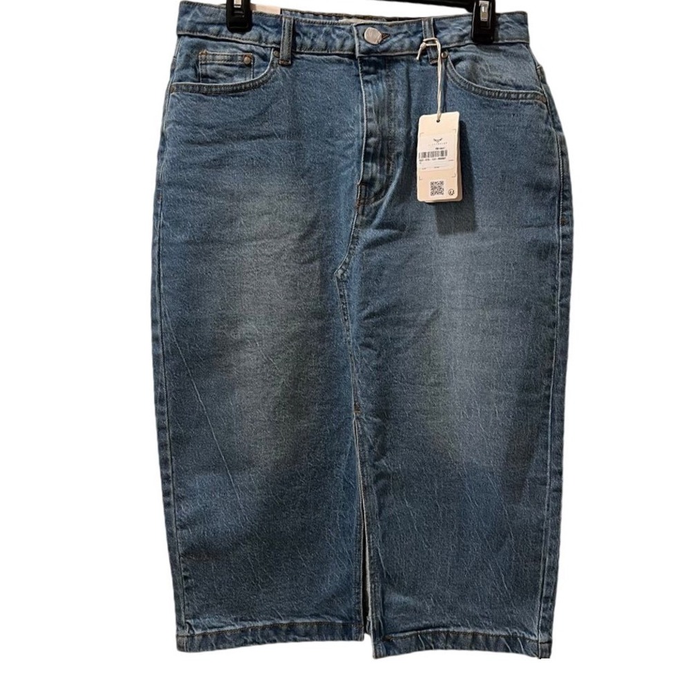 Blue Denim Midi Skirt Womens 8 High Rise Jean Skirt Casual‎ Minimalist New